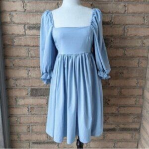 Blue Bubble sleeve babydoll dress